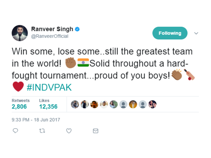 रणवीर बोले, अब भी दुनिया की सबसे अच्छी टीम हैं हम!