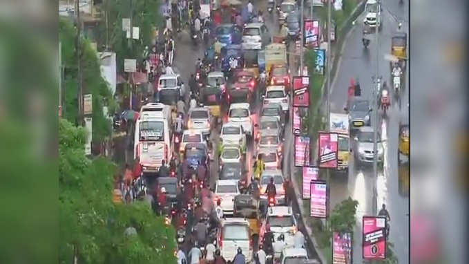 Normal life comes to a halt in Hyderabad after heavy rain inundates many roads 