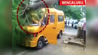 Bengaluru: Narrow escape for three as tree falls on school bus 