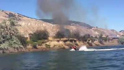 Watch: Canadian boat captain puts out fire using speedboat engine 