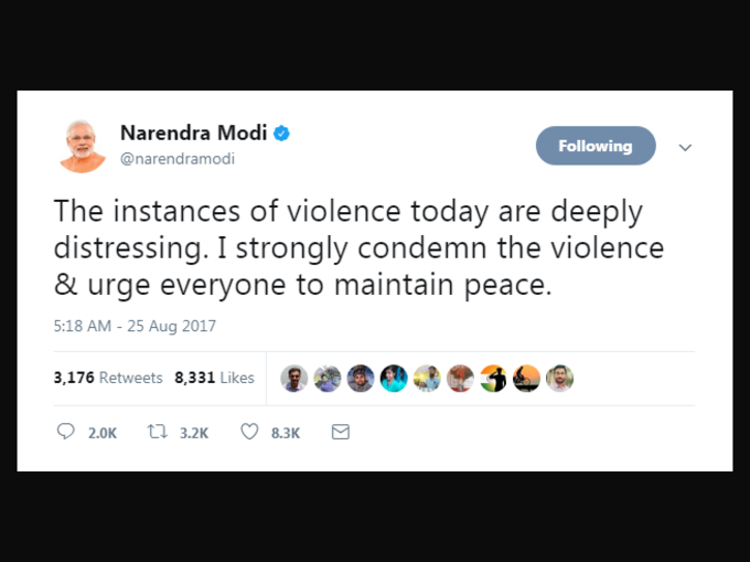 प्रधानमंत्री नरेंद्र मोदी ने हिंसा पर जताया दुख