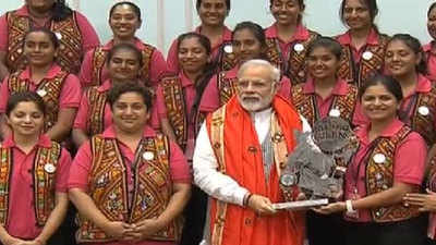 PM Modi meets 50 women bikers from Gujarat 