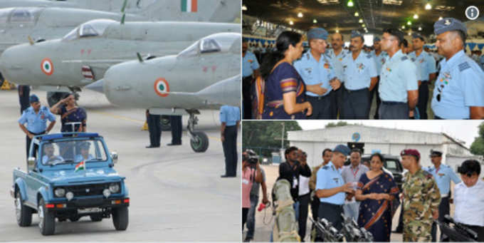 मध्य प्रदेश: संरक्षण मंत्री निर्मला सीतारामन यांनी ग्वाल्हेरमध्ये भारतीय वायुसेना स्टेशनचा दौरा केला.