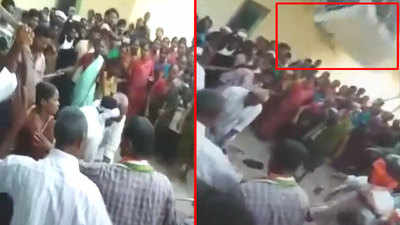 On cam: Balcony collapses at Telangana temple, 2 killed 