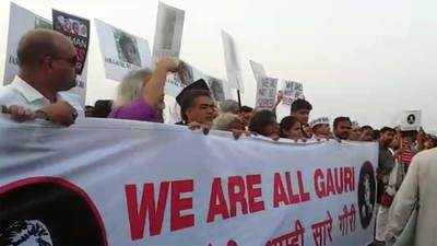 Activists protest at Marine Drive demanding justice for Gauri Lankesh 