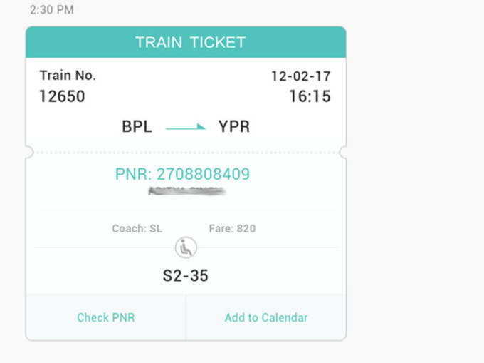 मेसेजिंग ऐप में IRCTC कार्ड्स