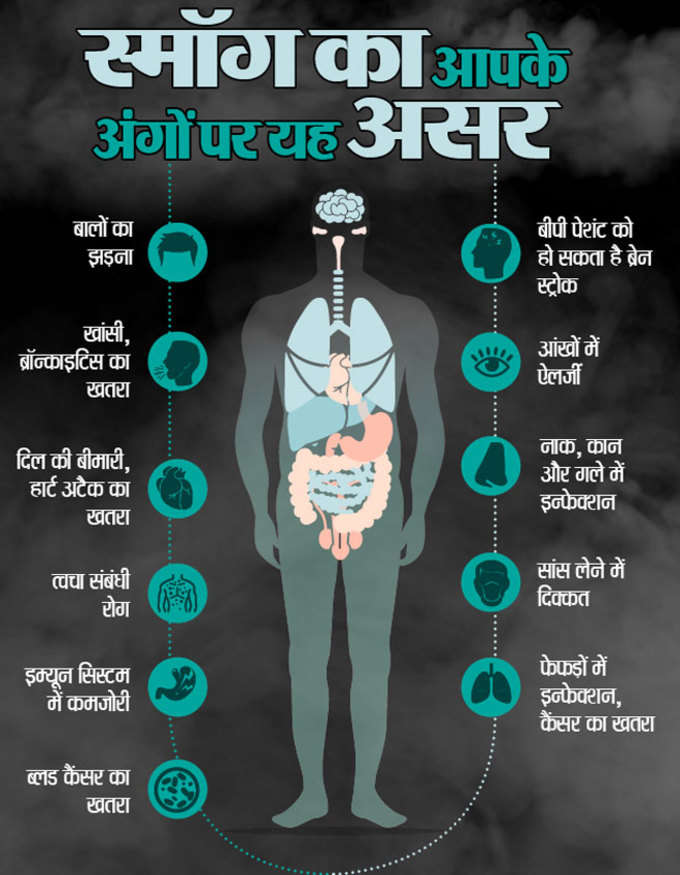 स्मॉग का शरीर के अंगों पर असर