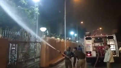 Fire tenders spray water to combat air pollution in Lucknow 