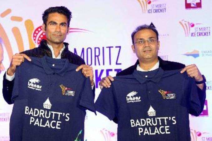 New Delhi: Former cricketers Virender Sehwag and Mohammad Kaif at the announceme...