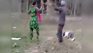 विडियो: हमलावरों से भिड़ गई पत्नी, डंडा लेकर खदेड़ा