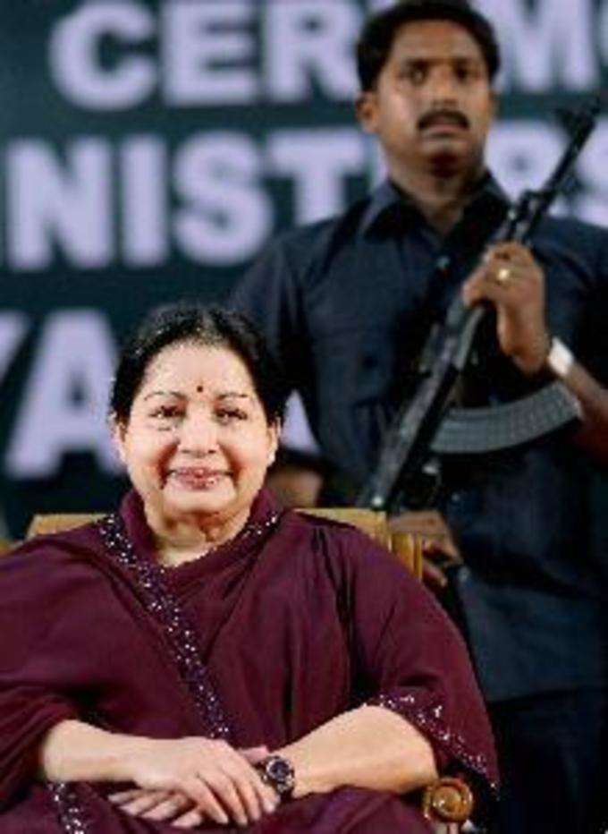 Chennai: File picture of AIADMK supremo J Jayalalithaa during a swearing-in cere...
