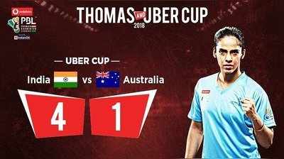 Uber Cup: ஆஸ்திரேலியா அணியை துவம்சம் செய்த இந்திய பேட்மிண்டன் வீராங்கனைகள்!!