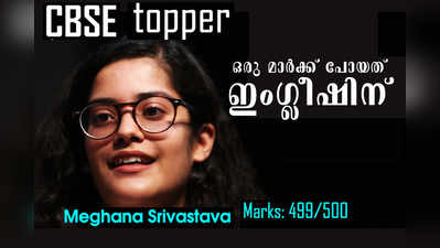 CBSE പ്ലസ് ടു പരീക്ഷയിൽ 500-ൽ 499 മാർക്ക് നേടി മേഘ്ന