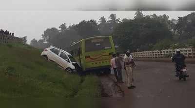 ಭಾರಿ ಬಸ್‌ ಅಪಘಾತ ತಪ್ಪಿಸಿದ ಕಾರು!