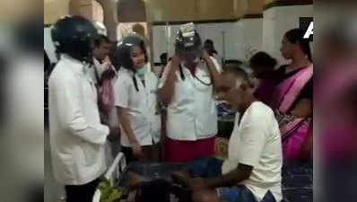 हैदराबाद: हॉस्पिटल स्टाफ ने हेलमेट पहनकर किया काम, जानें वजह