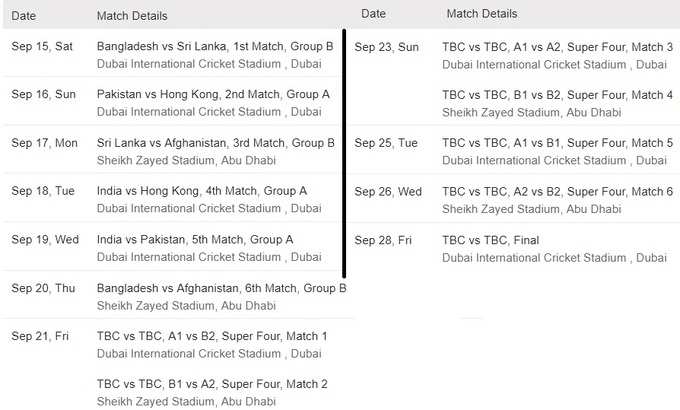 asia cup schedule