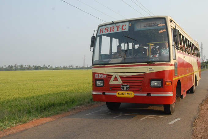 KSRTC bus through paddy fields