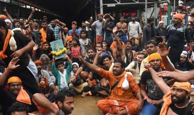 Sabarimala: Protesters oppose the entry of women to the Sabarimala Temple, Keral...