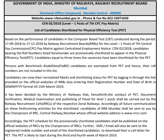 RRB Group D Result PDF