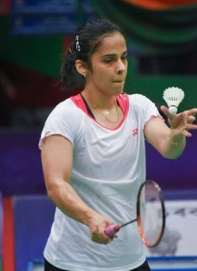 Guwahati: Badminton player Saina Nehwal plays against Neha Pandit in the womens...