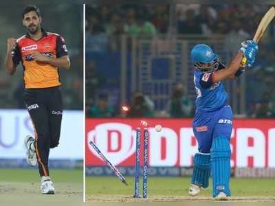 DC vs SRH IPL 2019: పృథ్వీ షా 4, 4.. గాల్లోకి ఎగిరిన ఆఫ్ స్టంప్