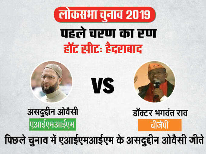 लोकसभा चुनाव के पहले चरण के लिए हैदराबाद लोकसभा सीट से AIMIM चीफ असदुद्दीन ओवैसी मैदान में हैं। वहीं, बीजेपी के डॉ. भगवंत राय उनको चुनौती दे रहे हैं।