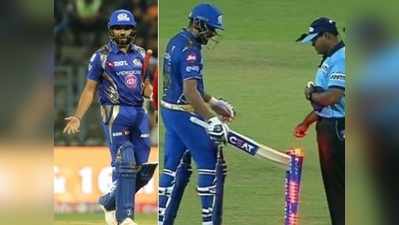 KKR vs MI IPL 2019: వికెట్లని బ్యాట్‌తో కొట్టిన రోహిత్ శర్మకి జరిమానా..!