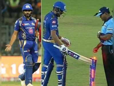 KKR vs MI IPL 2019: వికెట్లని బ్యాట్‌తో కొట్టిన రోహిత్ శర్మకి జరిమానా..!