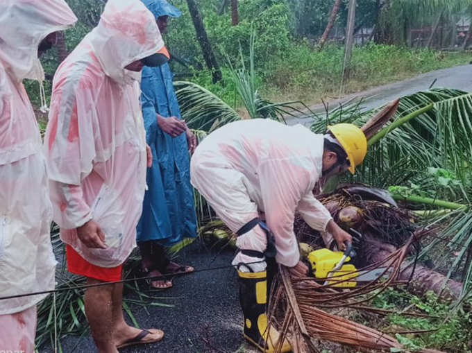 टूटे पेड़ हटाकर बनाया जा रहा रास्ता