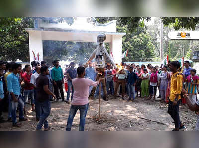 অমিত শাহর কুশপুতুল দাহ, ছাত্রদের বিক্ষোভে সামিল অধ্যাপকরাও