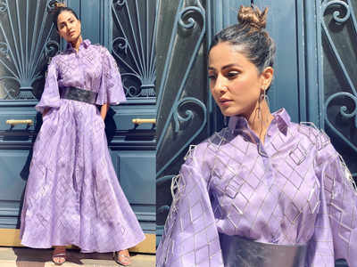 Cannes 2019: लैवेंडर मैक्सी ड्रेस में गॉरजस लग रही हैं Hina Khan