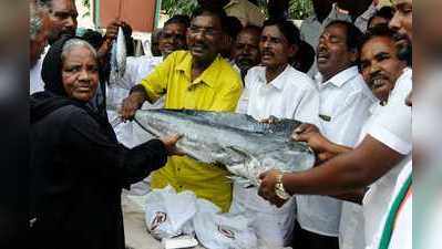 இலவசமாக மீன்களை விநியோகித்துவரும் பாஜகவினர்