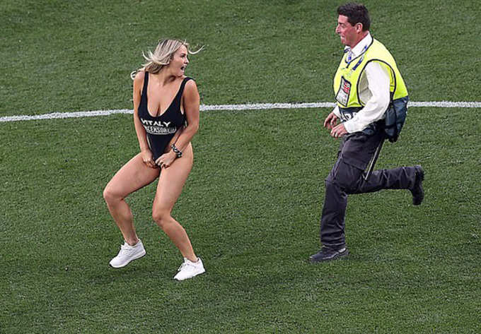 Russian Model invades pitch in Champions League final wearing swimsuit