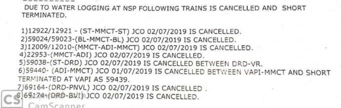 भारी बारिश और जलभराव के चलते कई ट्रेनें रद्द या उनके रास्ते बदले गए हैं।