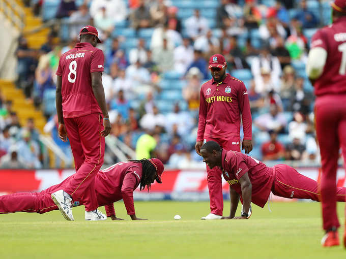 Chris Gayle and Carlos Brathwaite