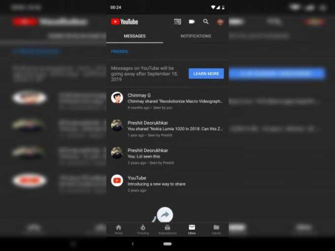 Youtube notification message ahead of its removal