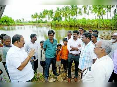 ನೆರೆಯಿಂದ ಹಾನಿಯಾದ ಜಮೀನುಗಳ ವೀಕ್ಷಣೆ