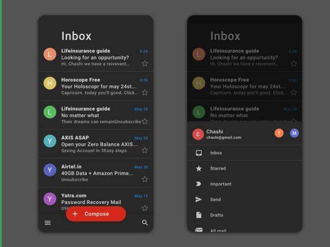 Gmail App Gettings Dark Mode Dark Theme