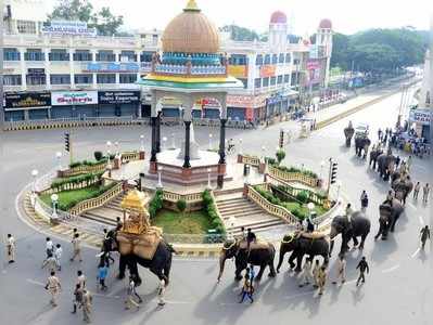 ಮೈಸೂರು ದಸರಾ 2019: ಮರದ ಅಂಬಾರಿ ಹೊತ್ತು ತಾಲೀಮು ನಡೆಸಿದ ಗಜಪಡೆ