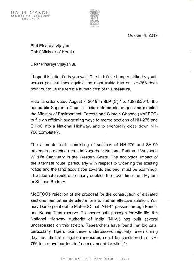 Letter to CM re Night Traffic Ban on NH 766, 1 Oct 2019-page-001