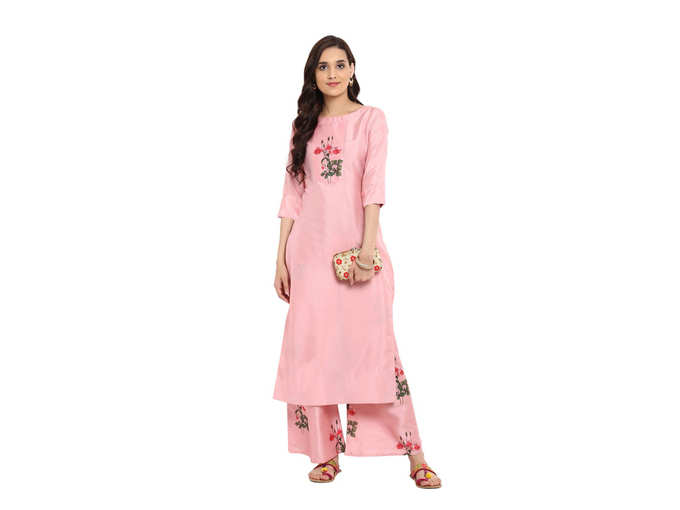 Ziyaa womens Pink color Straight Digital Print Kurta Palazzo set ZIKUPS2360ANDPL