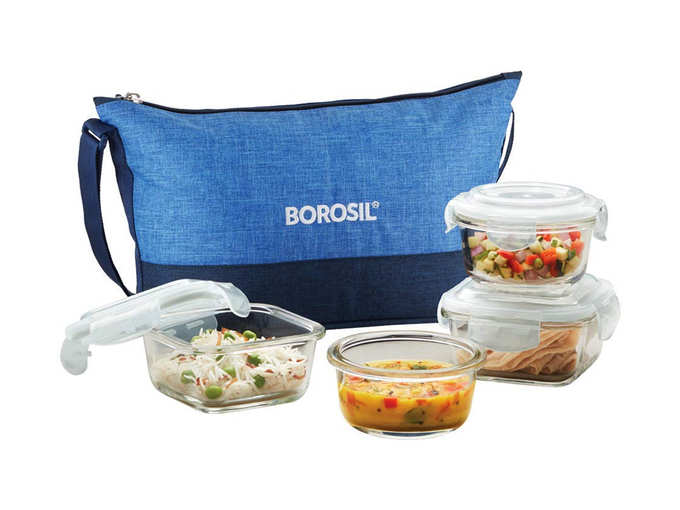 Borosil Prime Daisy Glass Lunch Box Set of 4