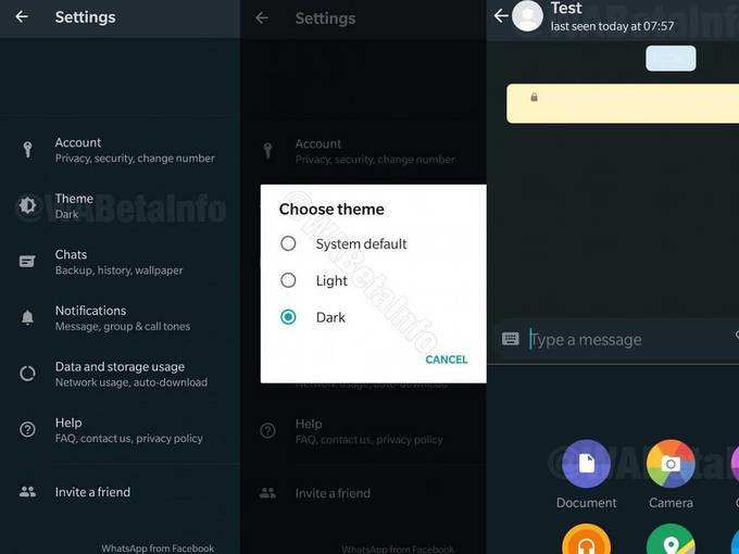 Whatsapp beta dark mode theme settings