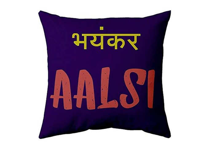 Gift Wrap Micro Satin Bhayankar Aalsi Printed Cushion with Filler