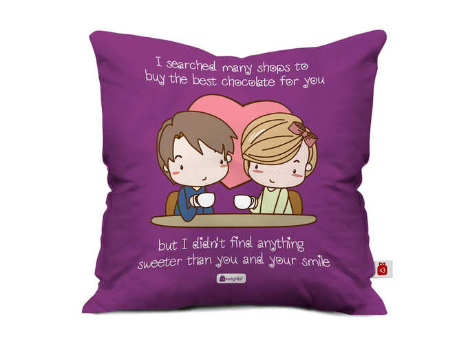 Indigifts Micro Satin Your Smile is Sweetest Cushion Cover with Filler