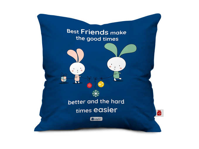 Indigifts Satin Friends Make Good Times Better Printed Cushion Cover with Filler