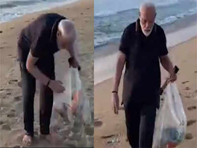 महाबलीपूरमः समुद्र किनाऱ्यावर मोदींची स्वच्छता