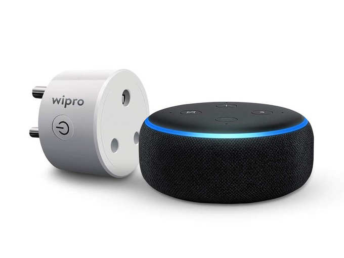 Echo Dot Black bundle with Wipro 16A smart plug for heavy appliances