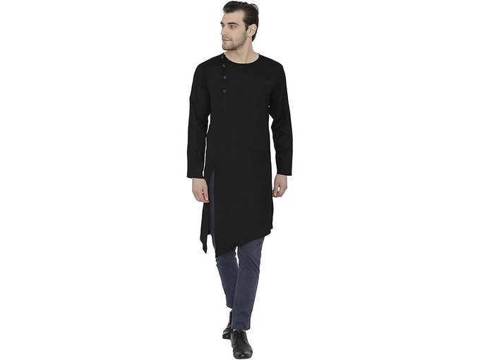 Raas Prêt Men Black Rayon Front Slit Kurta