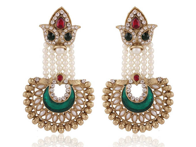 I Jewels Traditional Gold Plated Hanging Earrings